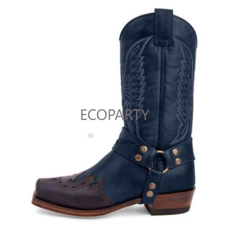 Women men's cowboy western boots Men's Western boot With Embroidered Slip Resistant Square Toe Chunky Heel Ankle Boots ecoparty