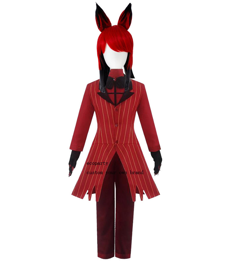 ecoparty  Hazbin Cosplay Hotel Uniform ALASTOR Cosplay Costume Adult Men Halloween Uniform Jacket Pants Costumes Red Suit Anime