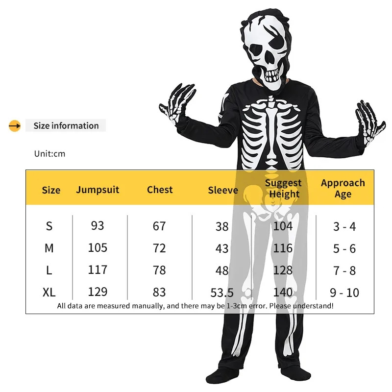 Child Halloween Zombie Bone Skeleton Glow In The Dark Costume Cosplay Jumpsuit Kids Fancy Dress Carnival Theme Party