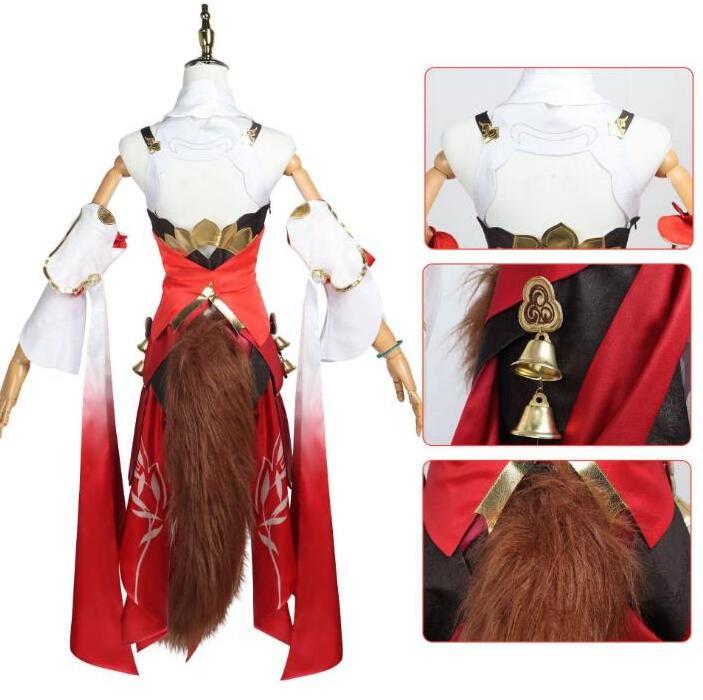 ecowalson Tingyun Honkai Star Rail Cosplay Costume Wig Anime Game Ting Yun Cosplay Ear Tail Fan Halloween Party for Women Girls