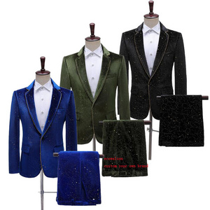 ecowalson Black Bronzingl Blazer Men Luxury Brand Single Button Suit Jacket Men Wedding Party Stage Costume Homme