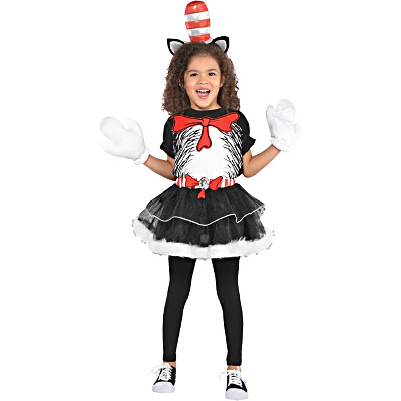 Carnival Halloween Child Role Playing Cosplay The Cat in the Hat Fancy Costume for Kids