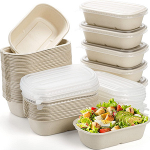 Customizable 450ml Greaseproof And Microwavable Eco Friendly Bagasse Food Containers Biodegradable Lunch Box Disposable