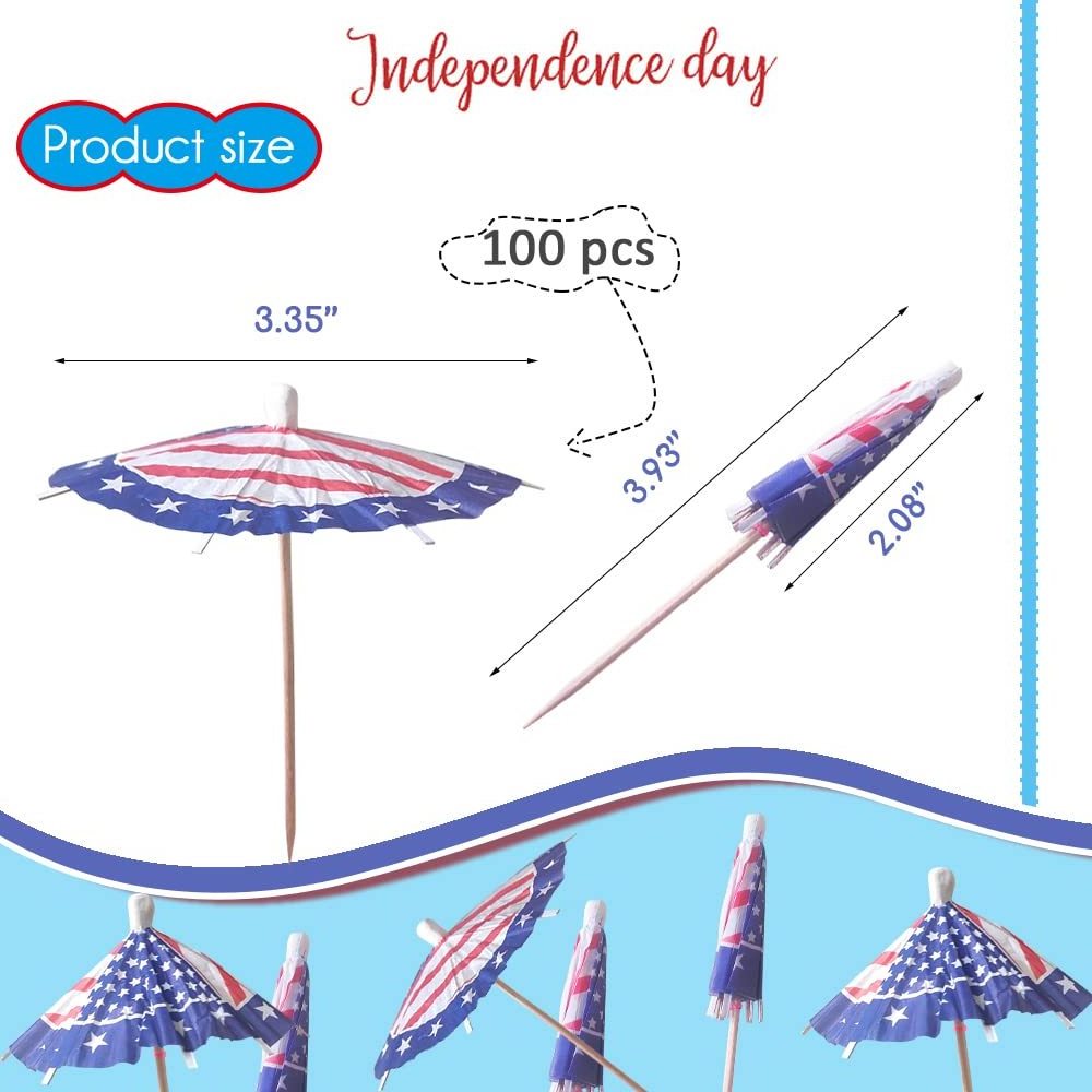 American Flag Drinking Umbrella Fruit Toothpicks Cupcake Topper Sticks