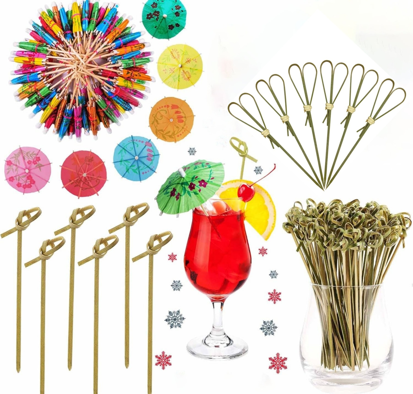 Manufacturers supply disposable bamboo fruit stick art fruit stick cocktail umbrella skewer garnish picks