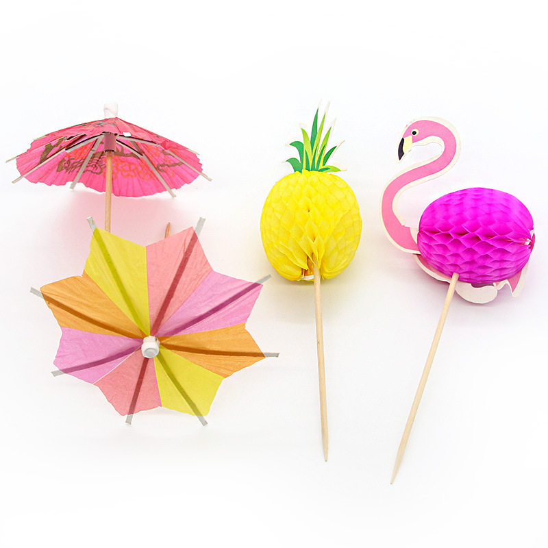 Wholesale Mixed Pack Disposable Wooden Decorative Umbrella Picks Fireworks Food Picks Decor Party Picks