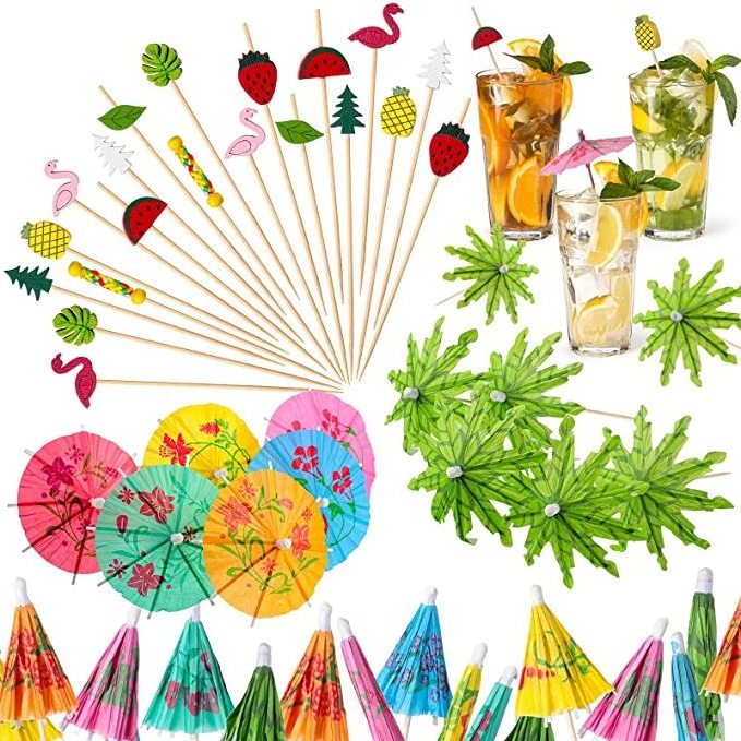 Multi-Color Drink Colorful Paper Hawaiian Tropical Cocktail Parasol Umbrella Cupcake Topper Sticks Picks for Party