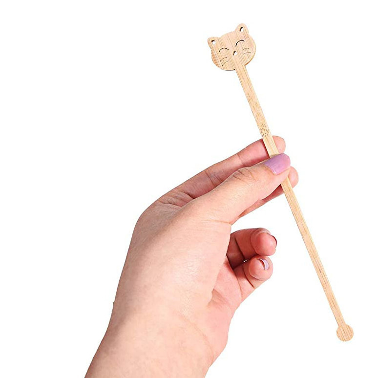 Bambus Biodegradable Coffee Mixer Disposable Drink Sticks Coffee Stirring Rod Custom Creative Cartoon Bamboo Coffee Stirrer