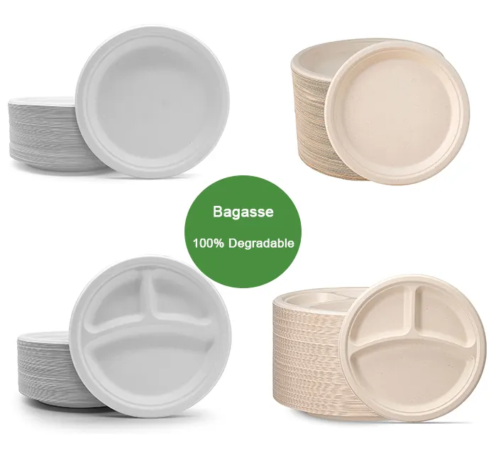 100% Compostable 10 inch Paper Plates, 125 Pack Paper Plates, Disposable Biodegradable Eco-friendly Sugarcane Bagasse Plate