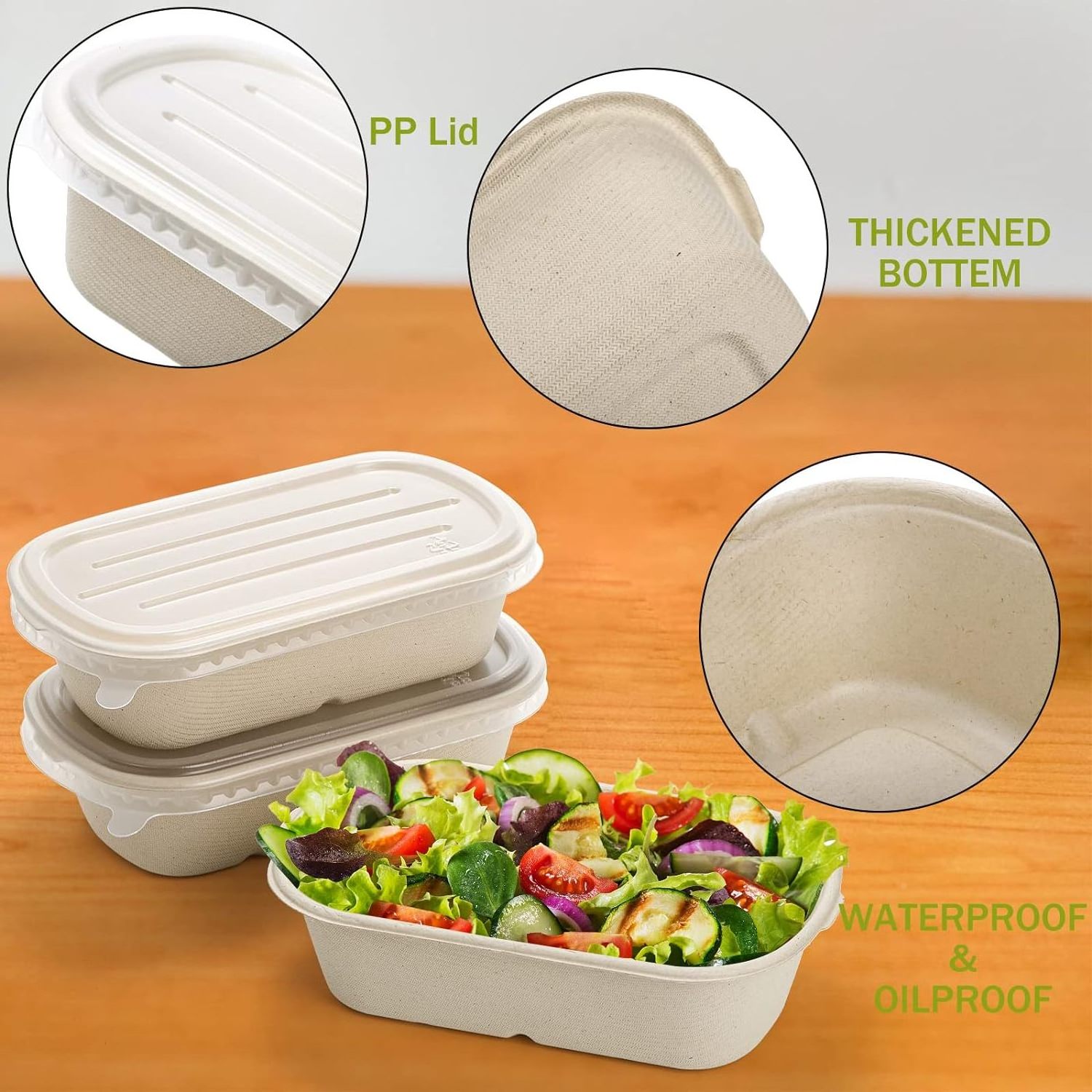 Customizable 450ml Greaseproof And Microwavable Eco Friendly Bagasse Food Containers Biodegradable Lunch Box Disposable