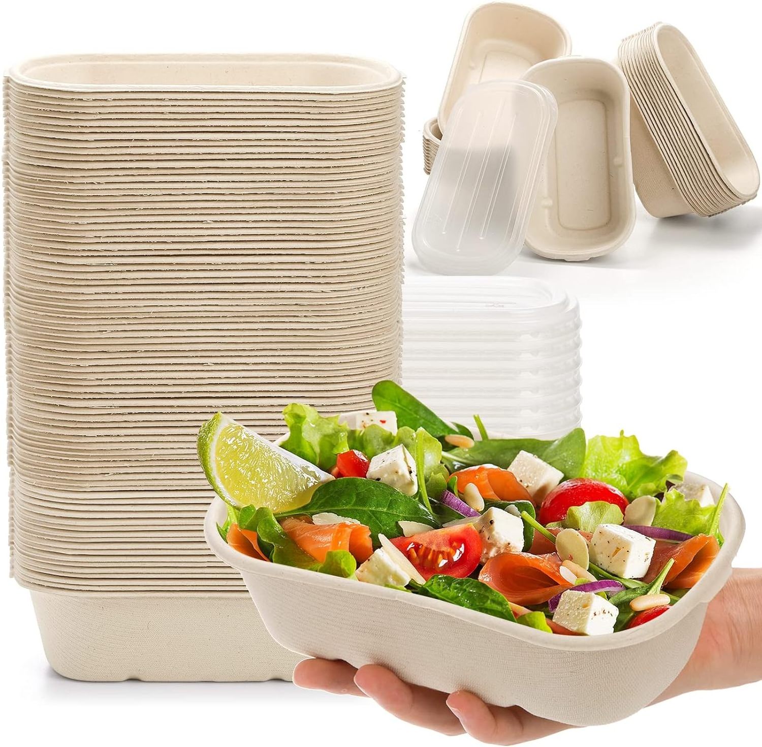 Customizable 450ml Greaseproof And Microwavable Eco Friendly Bagasse Food Containers Biodegradable Lunch Box Disposable