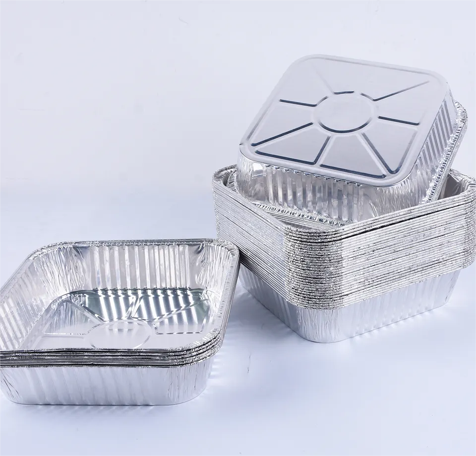 Different Shape Foil Tray Foil Plates Disposable Baking Tins Foil Pans Aluminum Container With Dome Lid For Food Packing