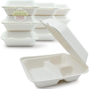 100% Compostable Clamshell Take Out Food Containers 8X8"Natural Disposable Bagasse Eco-Friendly Biodegradable Made of Sugar Cane