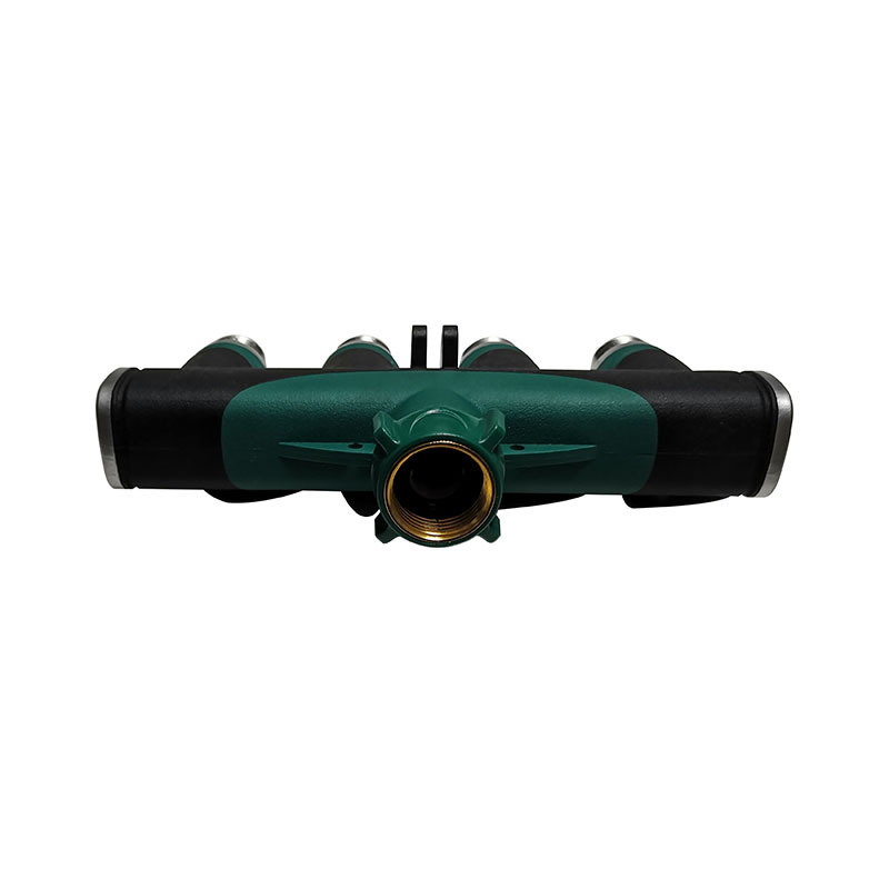 High Quality 4-Way Agricultural Water Pipe Connector EU Thread Metal Valved Heavy Duty Garden Hose Splitter