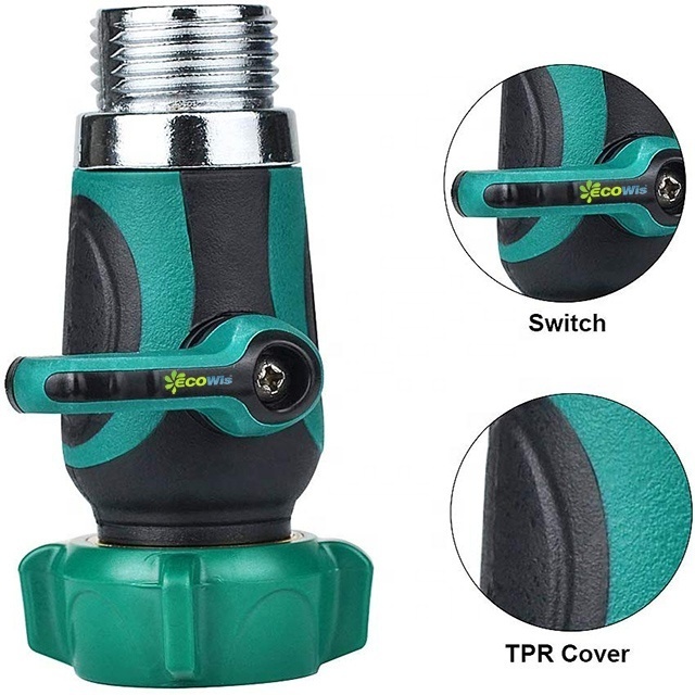 1 Way Metal Garden Hose Connector, Water Splitter Shut Off Valve with Easy Turn Control