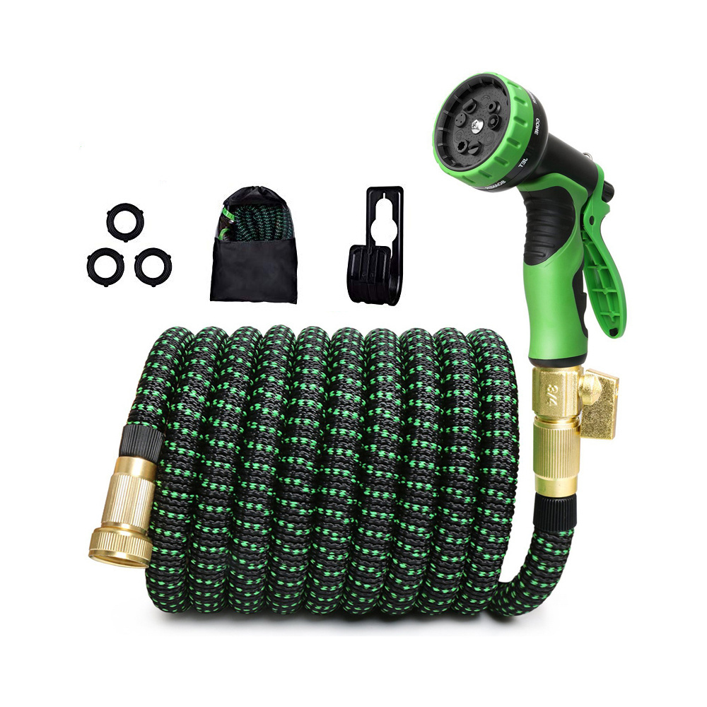 Soft Car Wash Hose Set 100ft Heavy Duty Brass Fitting 3750D Shrink Magic Garden Hose Expandable Garden Water Hose