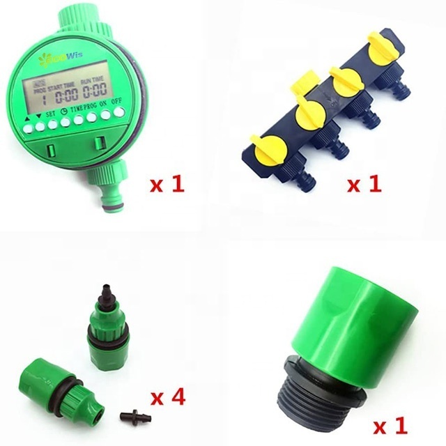 4 Way Garden Hose to Hose Connector Hose Faucet Splitter with Electronic Water Timer