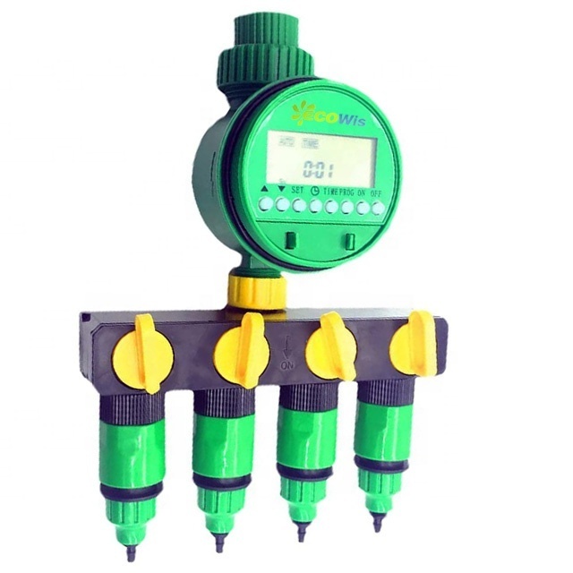 4 Way Garden Hose to Hose Connector Hose Faucet Splitter with Electronic Water Timer