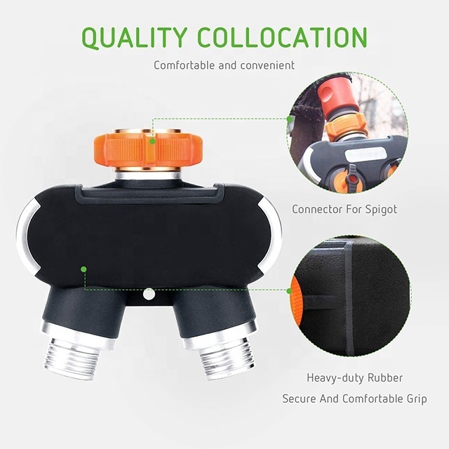 2 Way Garden Hose Splitter High Durable Water Hose Connector Faucet Adapter with Comfortable Rubberized