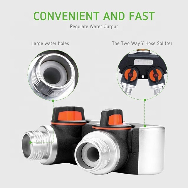 2 Way Garden Hose Splitter High Durable Water Hose Connector Faucet Adapter with Comfortable Rubberized