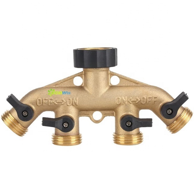 3/4 Inch Brass 4 Way Hose Pipe Splitter Nozzle Switcher Tap Connectors for Garden Irrigation(American Thread 3/4 inch)