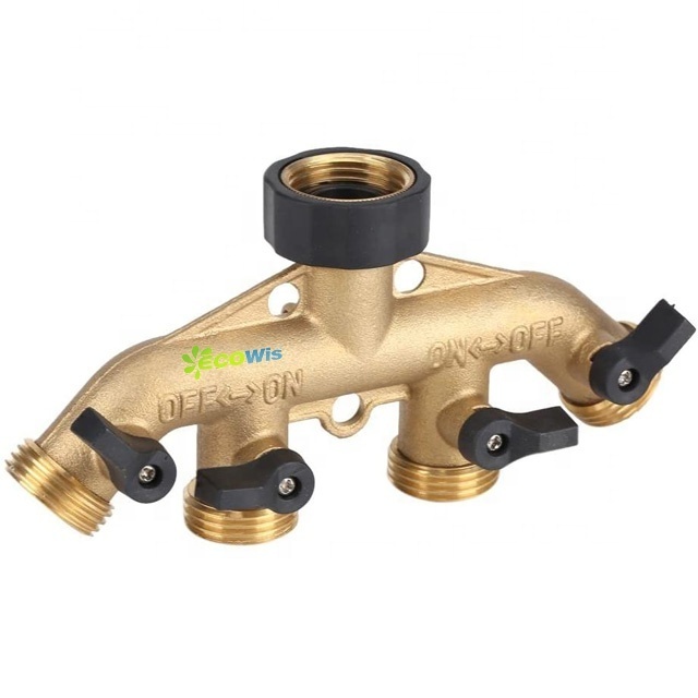 3/4 Inch Brass 4 Way Hose Pipe Splitter Nozzle Switcher Tap Connectors for Garden Irrigation(American Thread 3/4 inch)