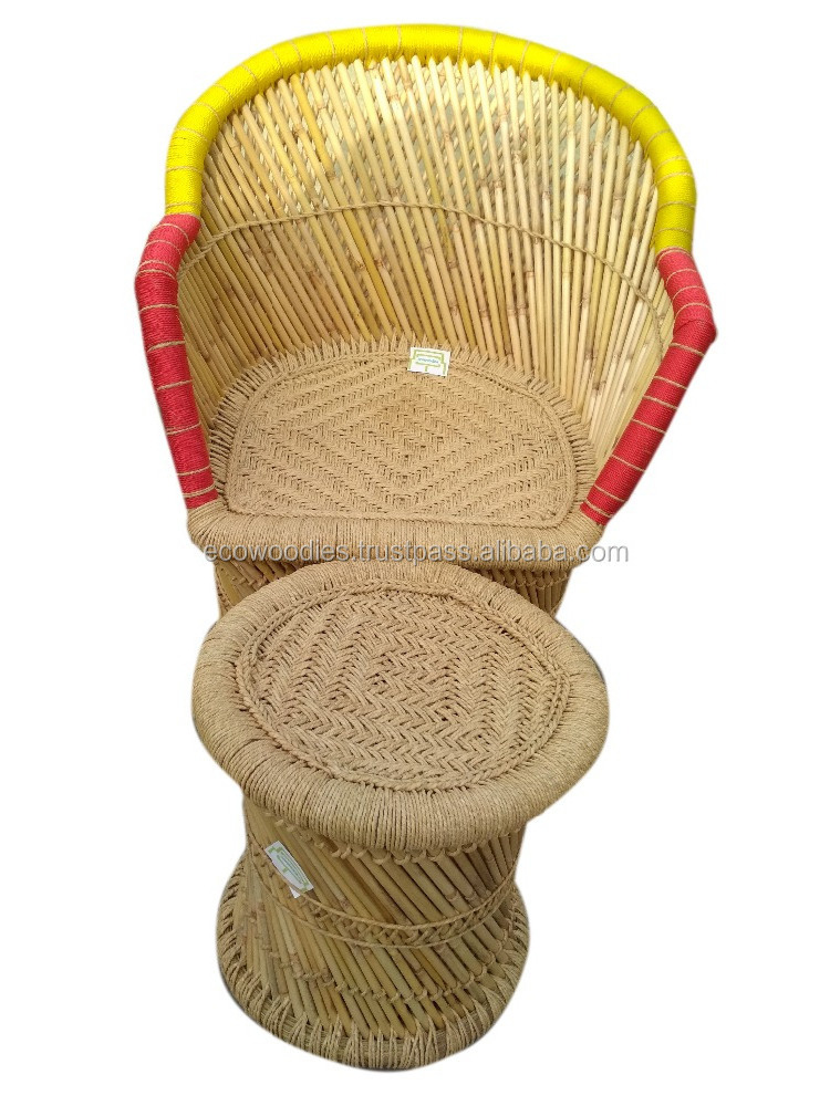 2024 Factory Sale Modern Design Eco friendly Cane/Bamboo Rattan Chairs with ottoman set Outdoor Garden Restaurant Cafe Chair Ottoman