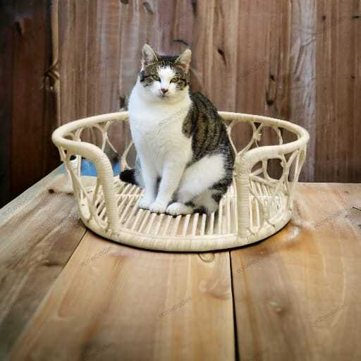 Handmade Natural Round Rattan Woven Cribs For Indoor Cats And Small Dogs Movable Indoor Outdoor Bamboo Crib For Domestic Pets