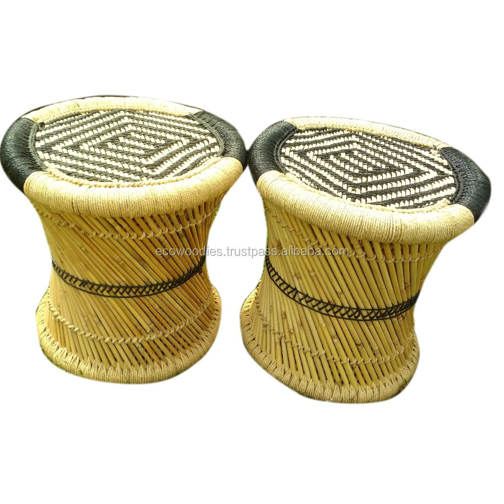 New stylish Ottoman For Keeping Decor and Flower Pot Eco-Friendly Custom Bamboo Cane Handicraft Stool For Living Room Garden Bar