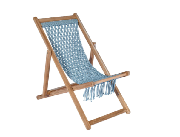 Best Price Boho Style Braided Folding Lounge Chair Macrame Garden Recliner Wooden Folding Beach Chair