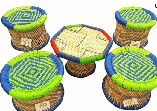 2023 Hot Sale Eco Friendly Bamboo Round Stool Ottoman  Set Portable Stacking Home Garden Furniture