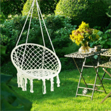 Stylish Rattan Hanging  Patio Swing Chair Hammock Outdoor Hanging Swing for Adults Cotton Netted Rope Large Swing Chair