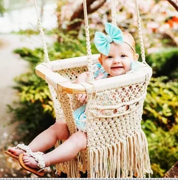 Wholesale Handmade Macrame Baby Swing Chair Outdoor Garden Home Luxury Baby Swing Hammock Chair For Kids Children Bed Rocker