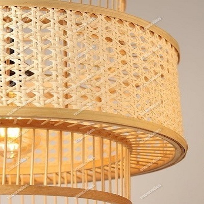 Customized Ceiling Hanging Light Lamp Modern Design Hotel Chandelier Bamboo Wicker Light For High Ceilings  Shade