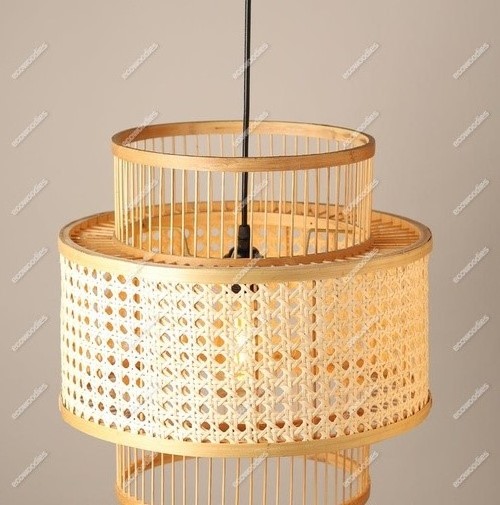 Customized Ceiling Hanging Light Lamp Modern Design Hotel Chandelier Bamboo Wicker Light For High Ceilings  Shade