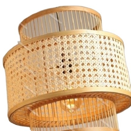 Customized Ceiling Hanging Light Lamp Modern Design Hotel Chandelier Bamboo Wicker Light For High Ceilings  Shade