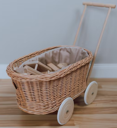 2023 Best Selling Rattan Doll Carriage Prams Handmade Kid Toys Small Stroller For Doll Teddies Baby Stroller Baby Carrier Walker