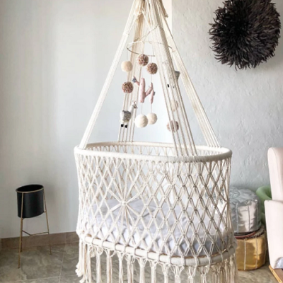 Best Price Macrame Lovely Simple Designer Newborn Sleeping Baby Oval Shape Bamboo Rattan Swing Jhula  Bassinet Cradle  for Baby