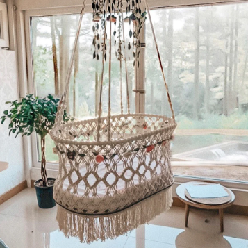 Best Price Macrame Lovely Simple Designer Newborn Sleeping Baby Oval Shape Bamboo Rattan Swing Jhula  Bassinet Cradle  for Baby