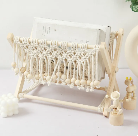 Lower Price Slim Folding Home Decors Cotton Cube Macrame Magazine Rack Storage  Rattan Magazine Holder Storage Standing Holder