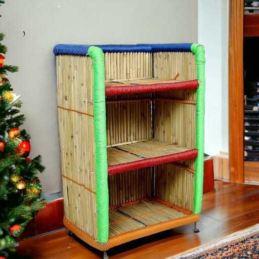 Classic Design Bamboo Woven Cane Decorative Shelves Storage Organizer Rack For Ideal Storing Clothing Books And Various Items