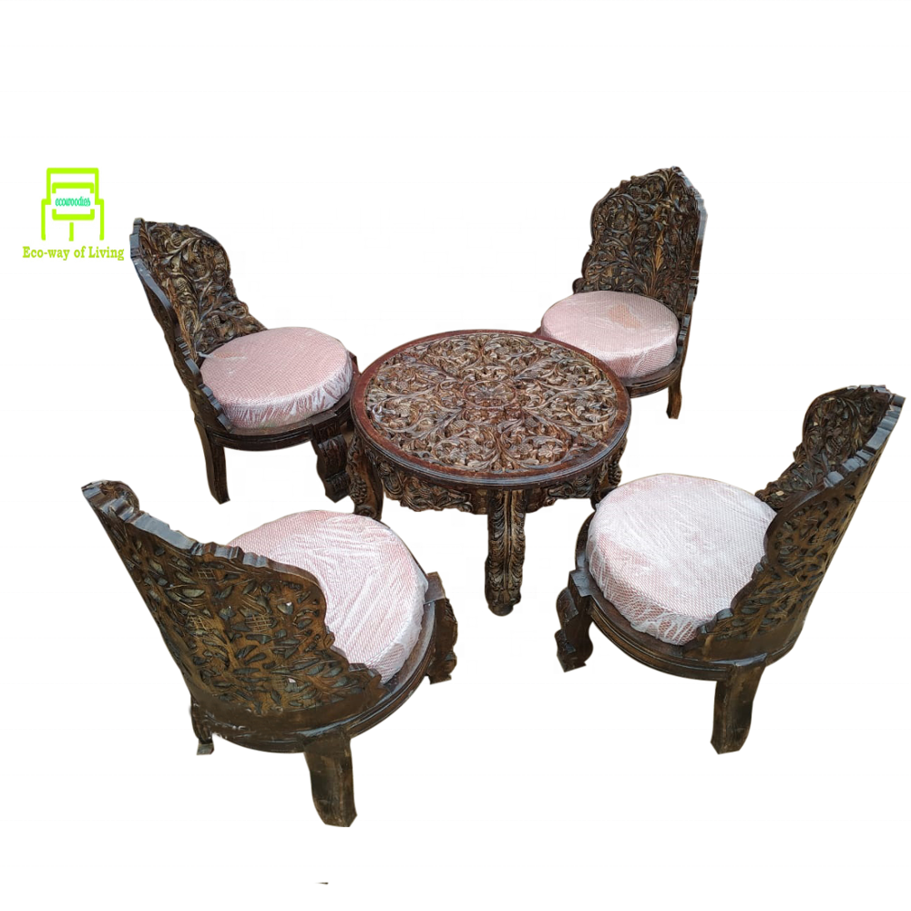 European style luxury large creation handicraft living room furniture set Bamboo Dining chairs and table beach balcony