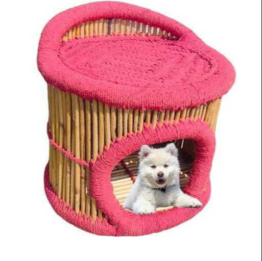 Premium Quality Cane Vintage Wicker Wooden Armless Chair Pet Dog Cat Animal Sitting Bamboo Cage Houses Bed Sofa Chair