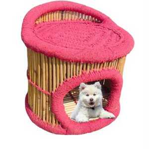 Premium Quality Cane Vintage Wicker Wooden Armless Chair Pet Dog Cat Animal Sitting Bamboo Cage Houses Bed Sofa Chair