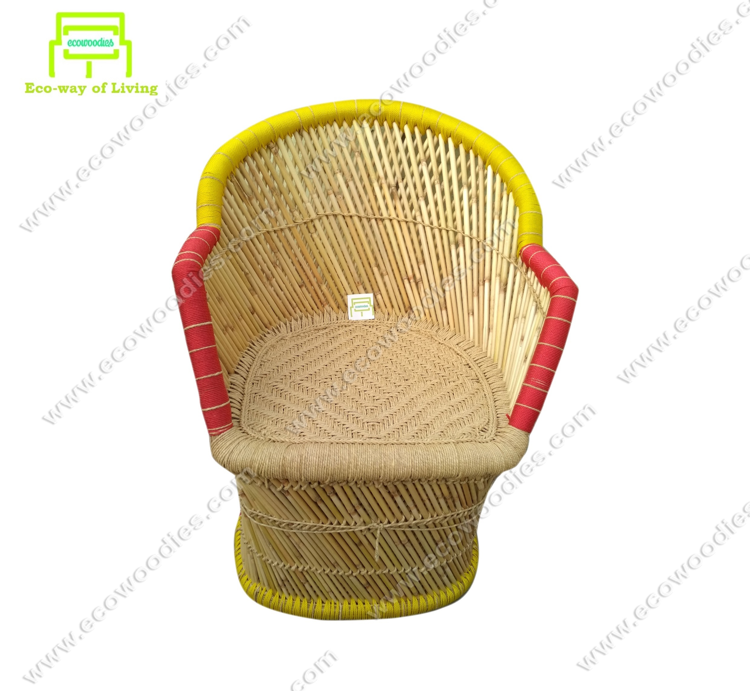 Highest selling Bamboo Handmade Thrown Chair Rounded with Red Yellow Woven Edges Ideal for Garden Lounge Living Room Wholesale