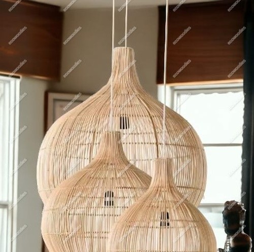 Minimalist Home Living Room Decor Rattan Lamp Shade Cover Bamboo Wicker Lampshade Hanging Indoor Chandelier Pendant Light