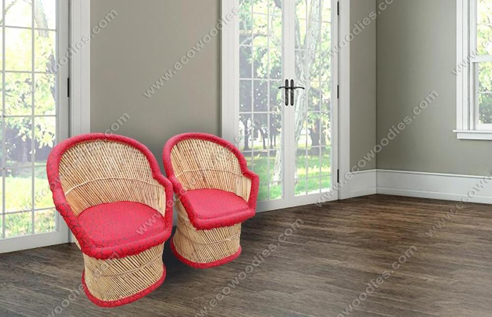 Bistro Cafe Patio Wicker Chair Premium Handmade Wicker set of 2 chairs with Red Padding Eco-Friendly Bamboo Wholesale