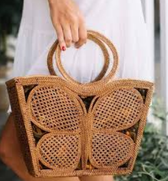 Stylish Halfmoon Bamboo Tote Bag For Fashionable Women Summer Vacation Bag Half Moon Bamboo Handbag Bamboo Handle Bags