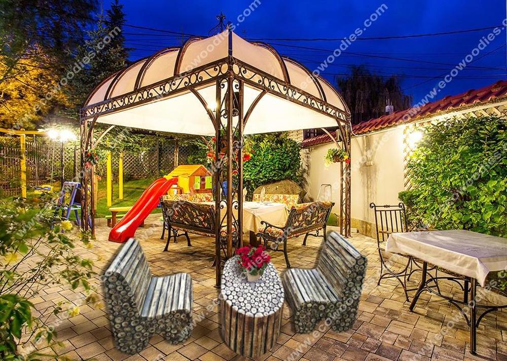 Hot selling fused wooden logs 2 chair sofa with center table ideal for garden restaurant indoor outdoor wholesale bulk sale