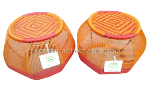 2023 Hot Sale Eco Friendly Bamboo Round Stool Ottoman  Set Portable Stacking Home Garden Furniture